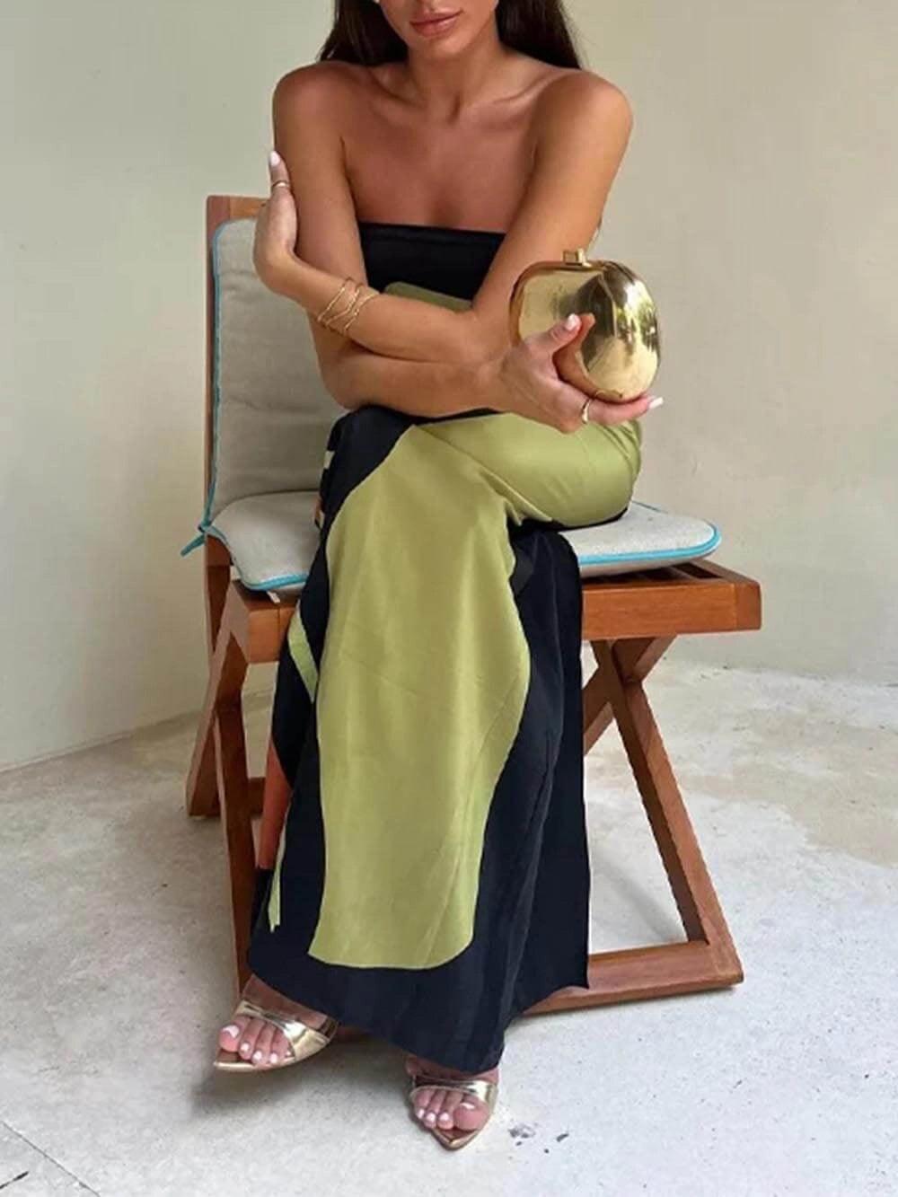 Anna-Berg | Chic Strapless Printed Maxi Party Dress with Graceful Drape