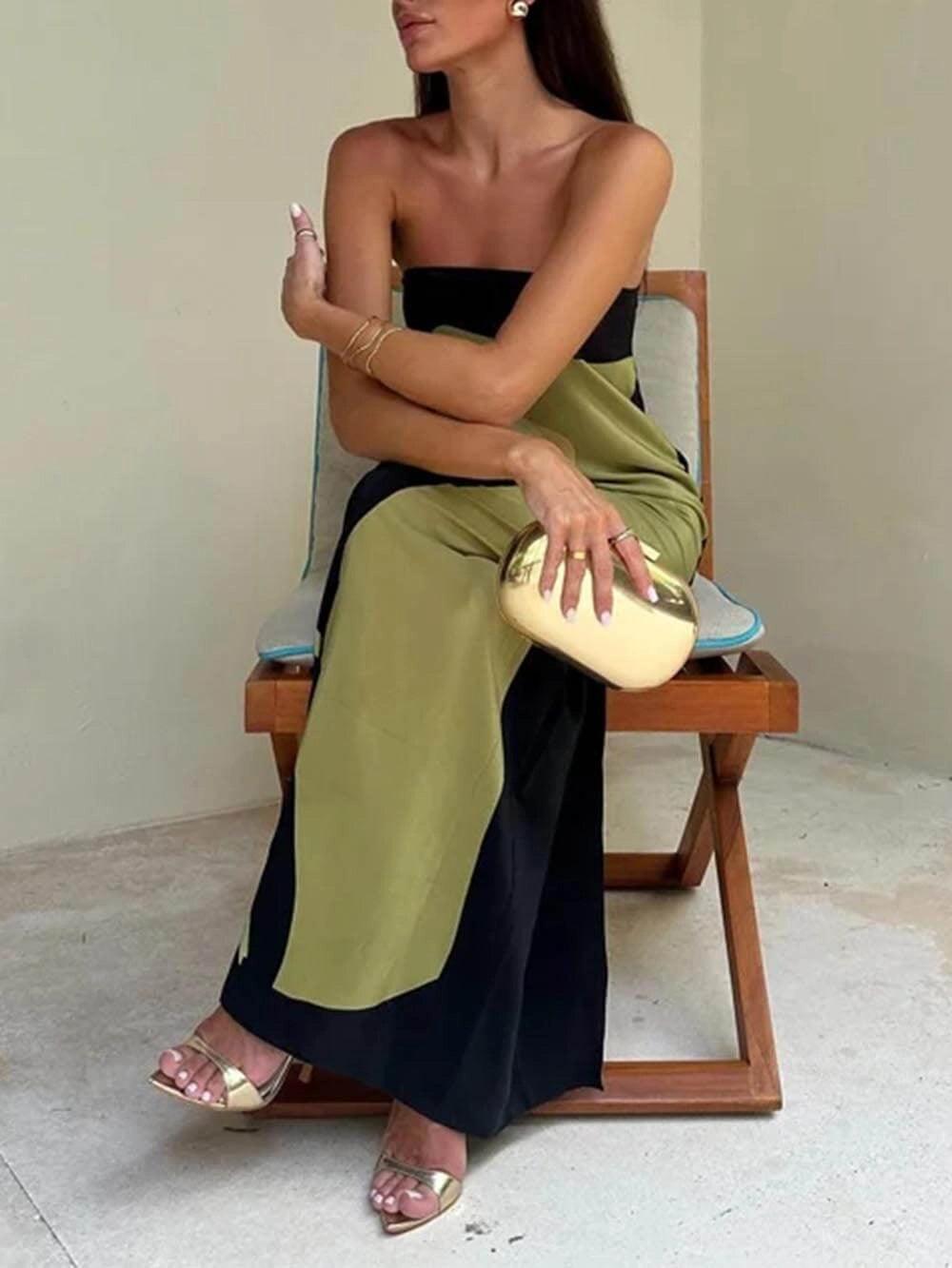 Anna-Berg | Chic Strapless Printed Maxi Party Dress with Graceful Drape