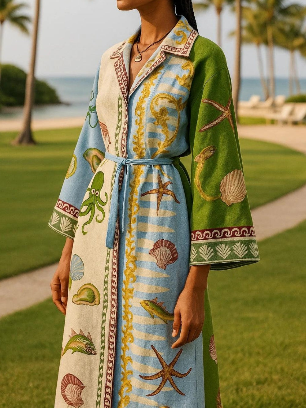 Anna-Berg | Modern Belted Printed Twill Midi Shirt Dress