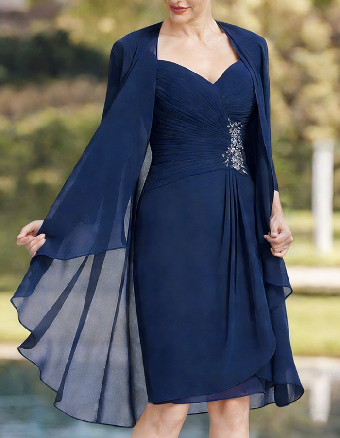 Anna-Berg | Navy Blue Tulle Pleated Two-Piece Dress