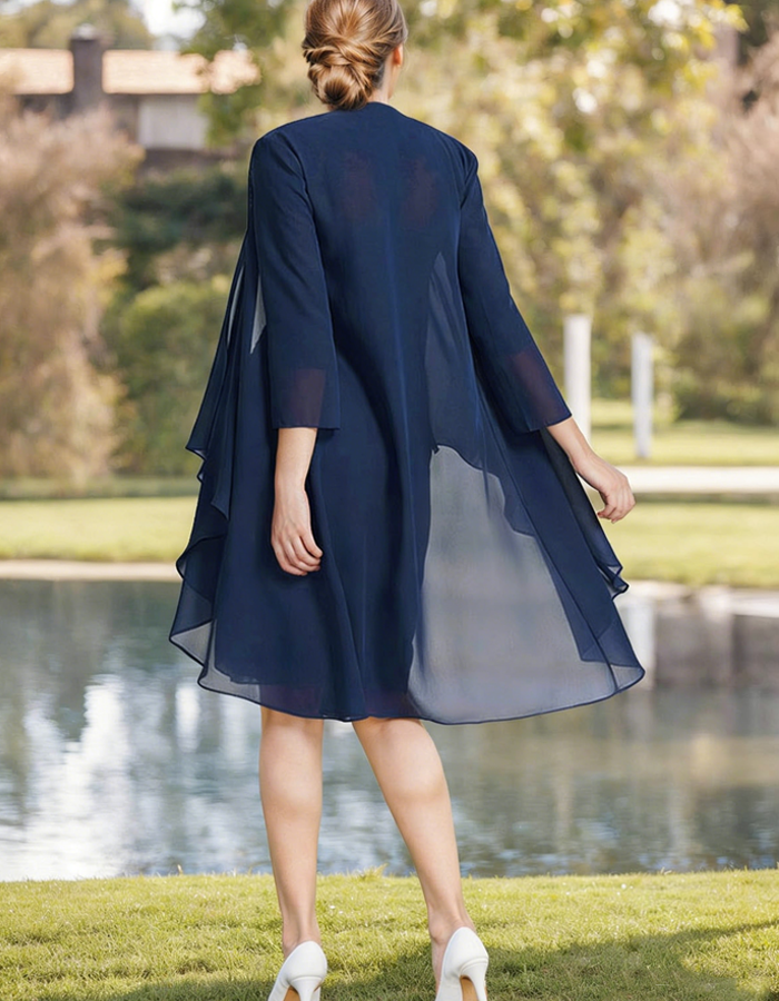 Anna-Berg | Navy Blue Tulle Pleated Two-Piece Dress