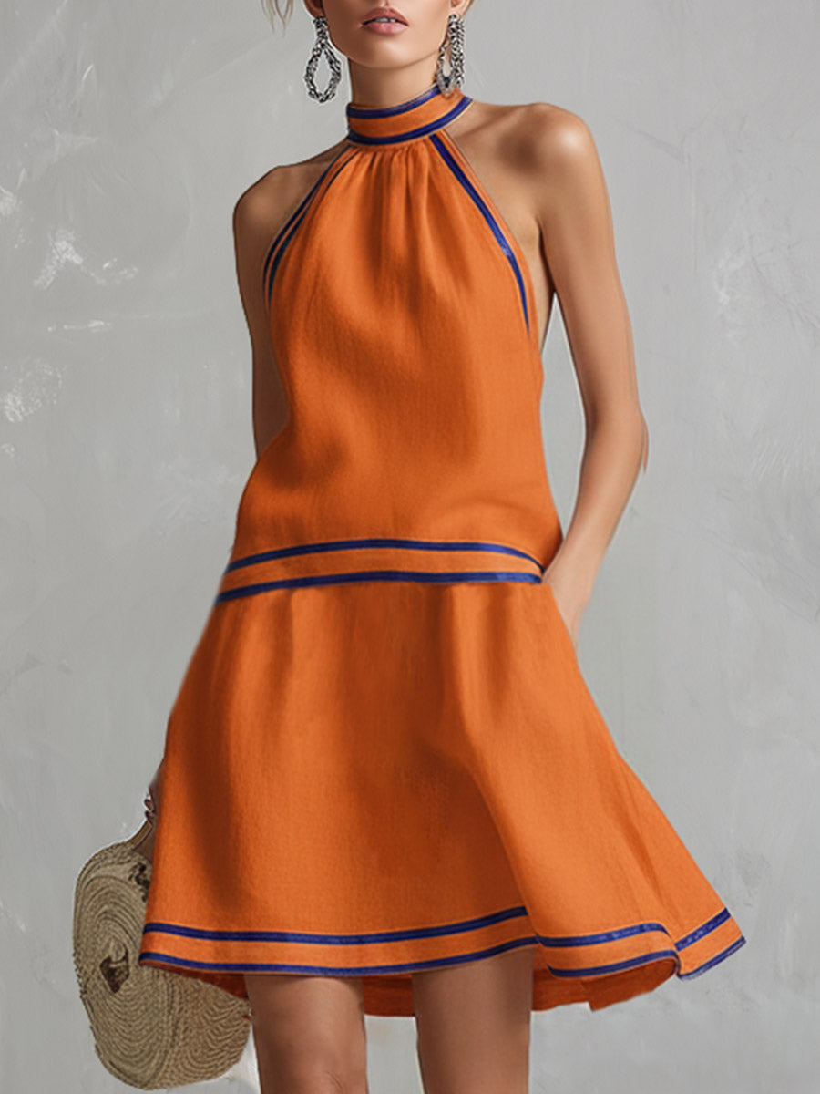 Anna-Berg | Orange Linen Sleeveless Elegant Evening Dress