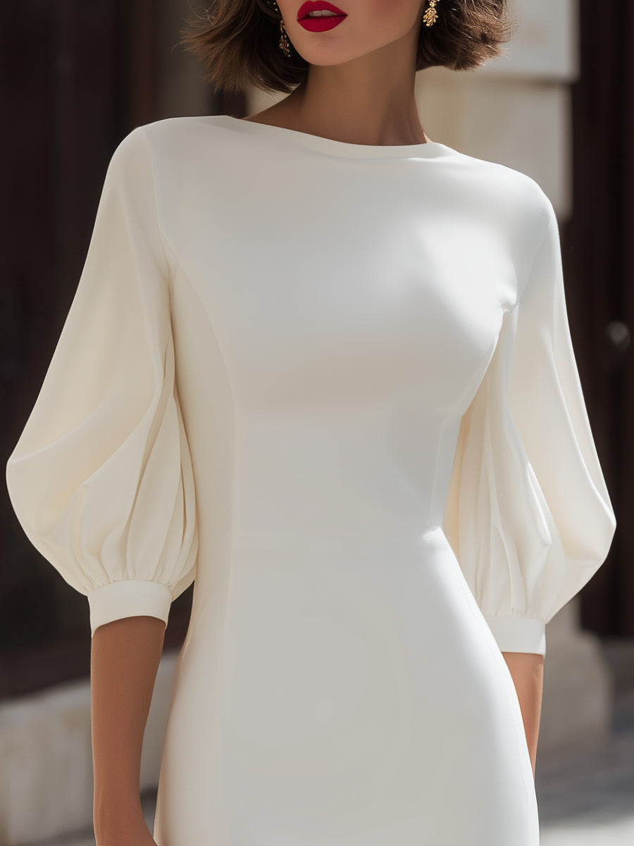 Anna-Berg | Minimalist Puff Sleeve Tailored Midi Dress