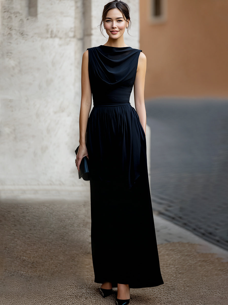 Anna-Berg | Elegant Draped Sleeveless Waist-Defined Dress