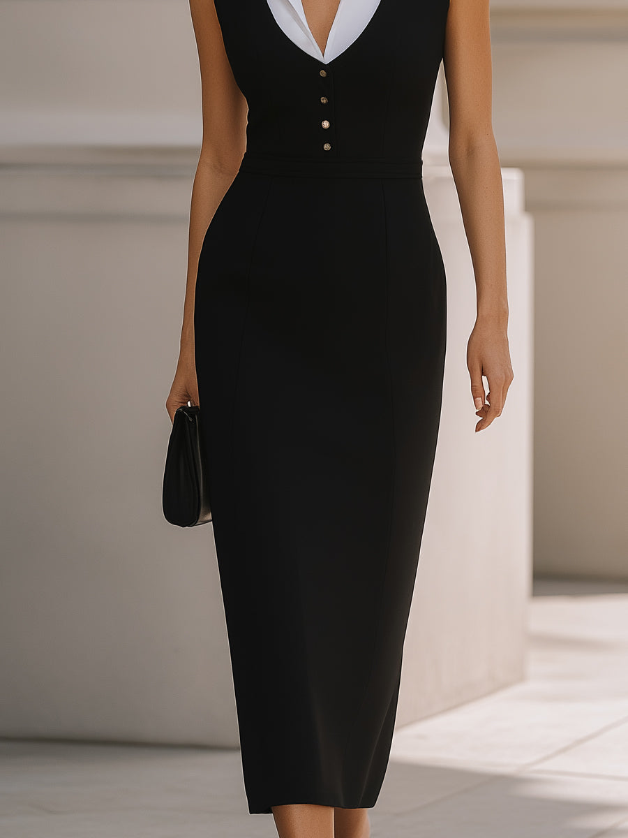 Anna-Berg | Layered Collar Button-Front Tailored Dress
