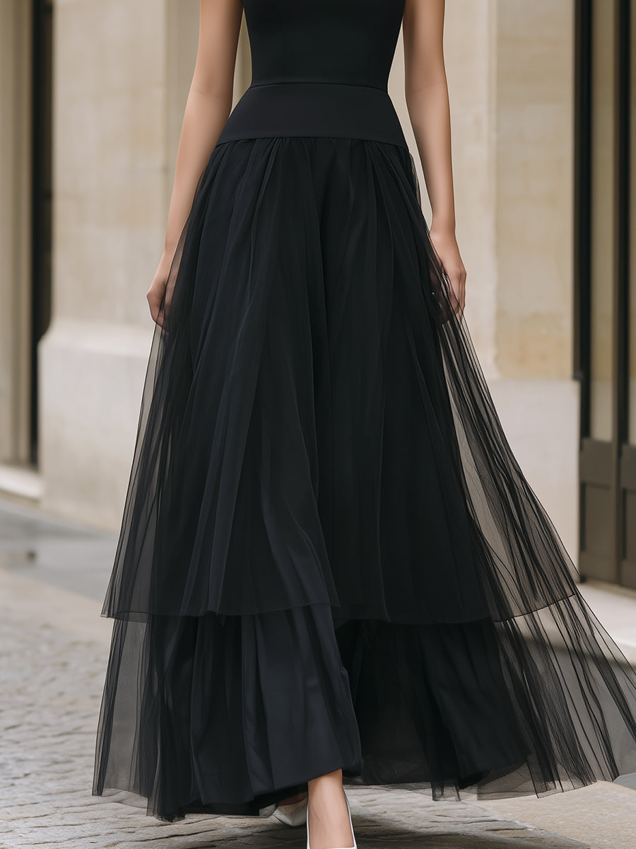 Anna-Berg | Elegant Black Tiered Tulle Dress