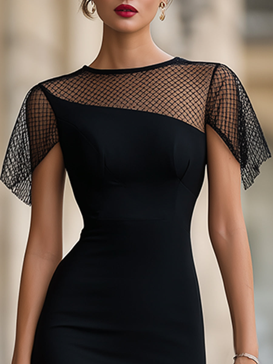 Anna-Berg | Sheer Mesh Panel Fitted Dress