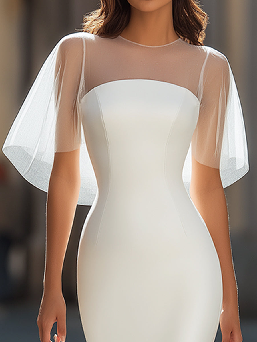 Anna-Berg | Sheer Cape Sleeve Sculpted Dress
