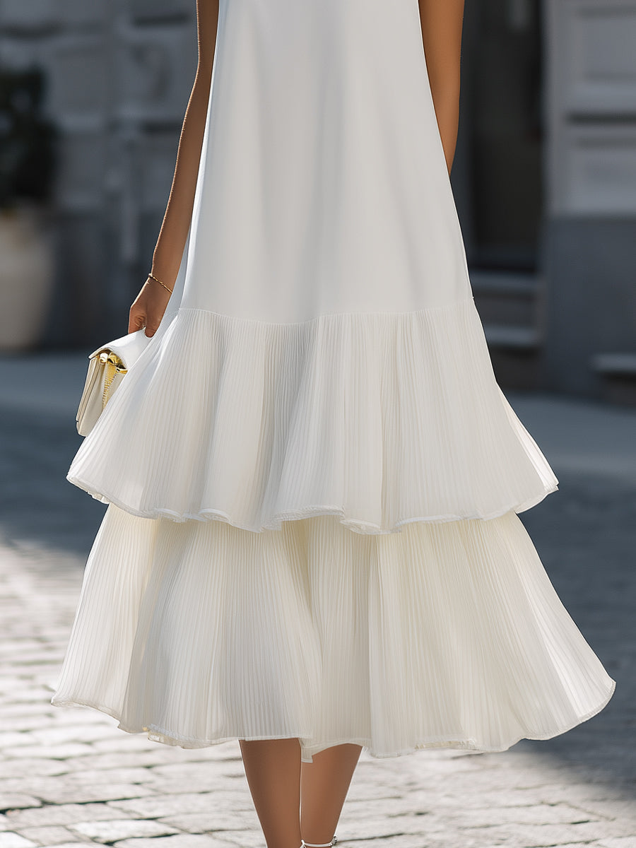 Anna-Berg | Sleeveless Crew Neck Structured A-Line Dress