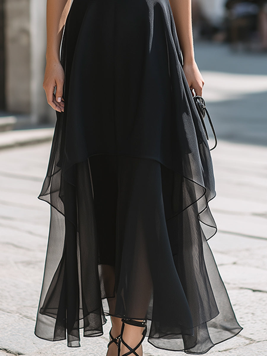 Anna-Berg | Halter Neck Layered Chiffon Dress