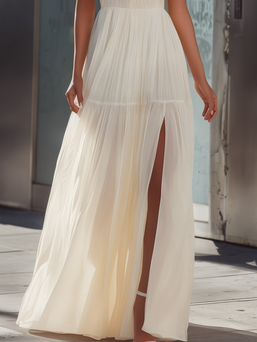 Anna-Berg | Halter Neck Pleated Flowing Dress