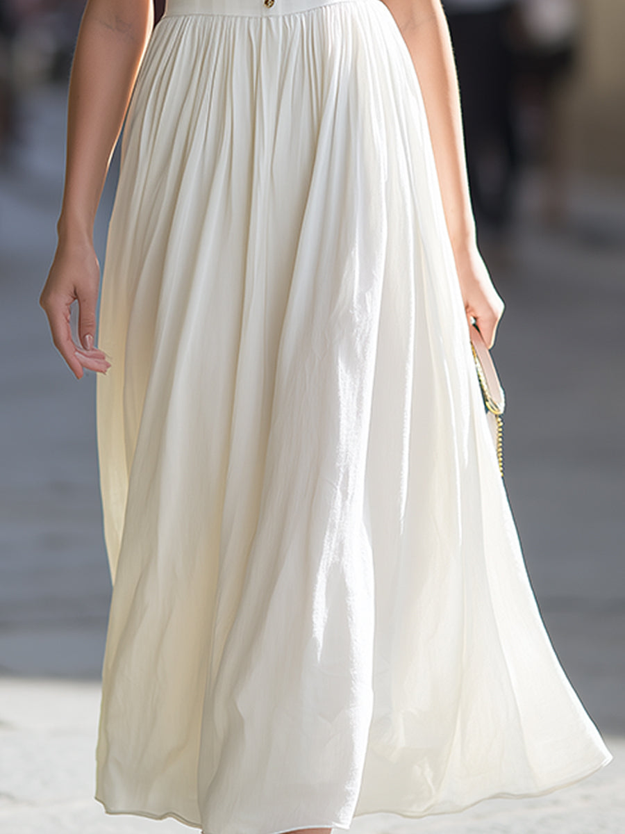 Anna-Berg | Square-Neck Button-Front Gathered Dress