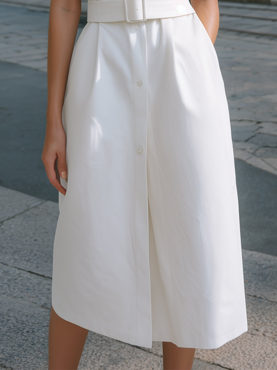 Anna-Berg | Sleeveless Utility Pocket Belted Shirt Midi Dress