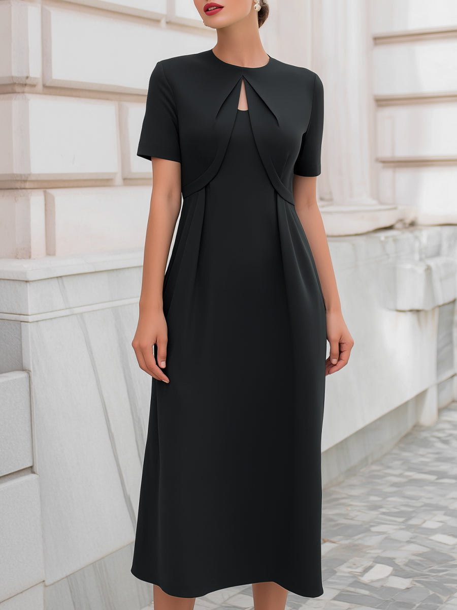 Anna-Berg | Layered Panel Keyhole Neck Structured Midi Dress