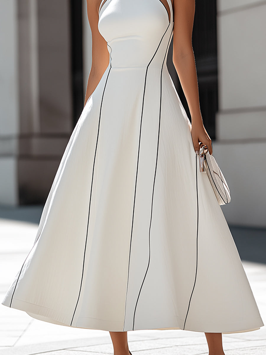 Anna-Berg | Halter Neck Cutout Panel A-Line Midi Dress