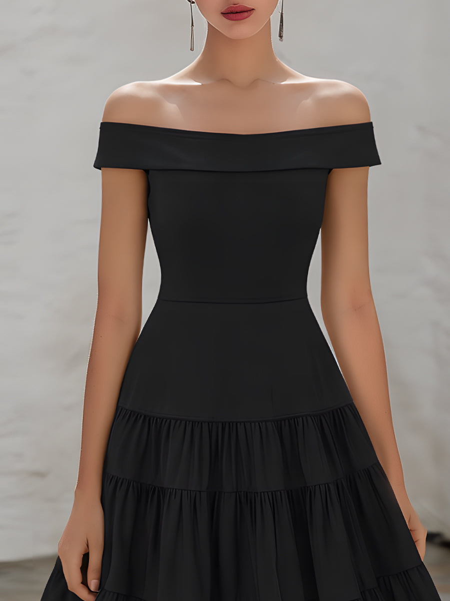 Anna-Berg | Off-Shoulder Tiered Ruffle A-Line Midi Dress