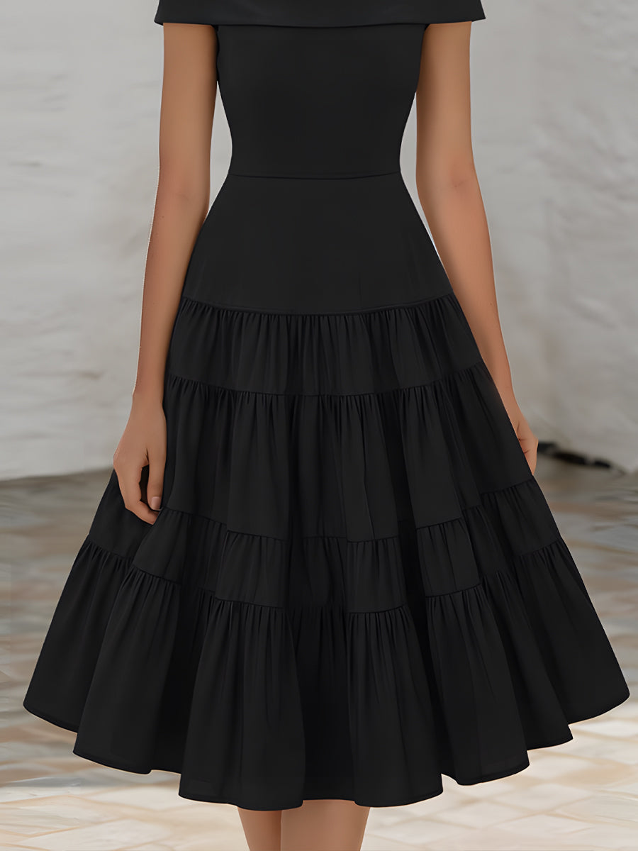 Anna-Berg | Off-Shoulder Tiered Ruffle A-Line Midi Dress