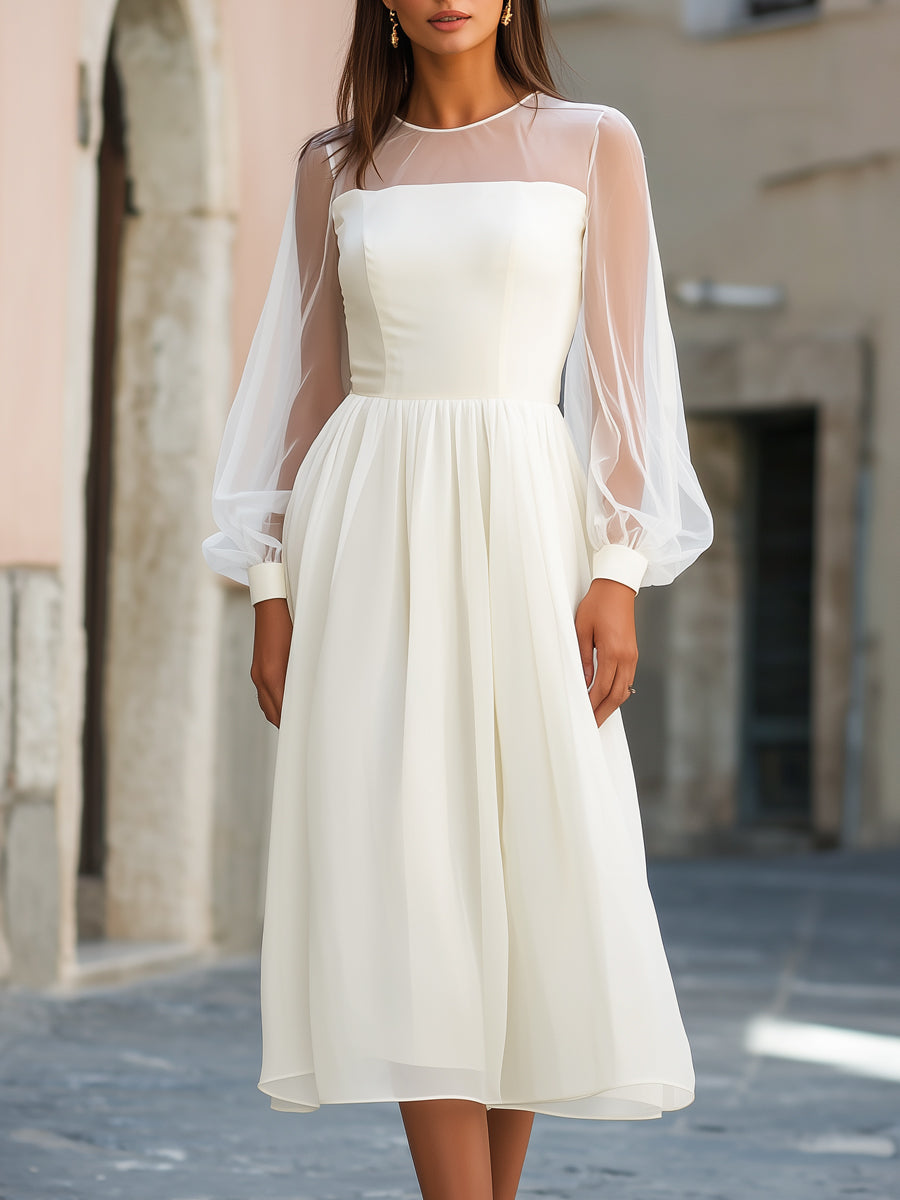 Anna-Berg | Sheer Sleeve Empire Waist Flowing Midi Dress