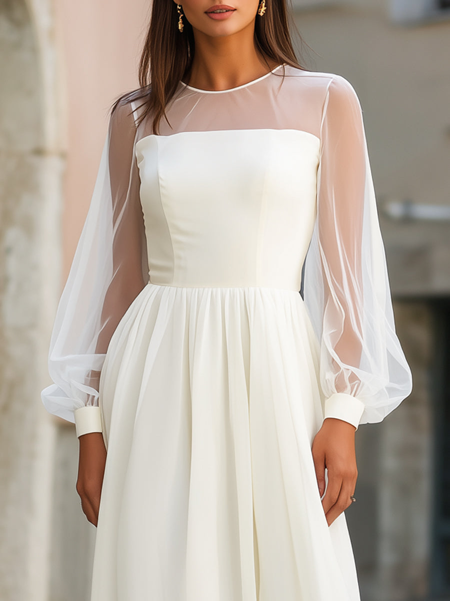Anna-Berg | Sheer Sleeve Empire Waist Flowing Midi Dress