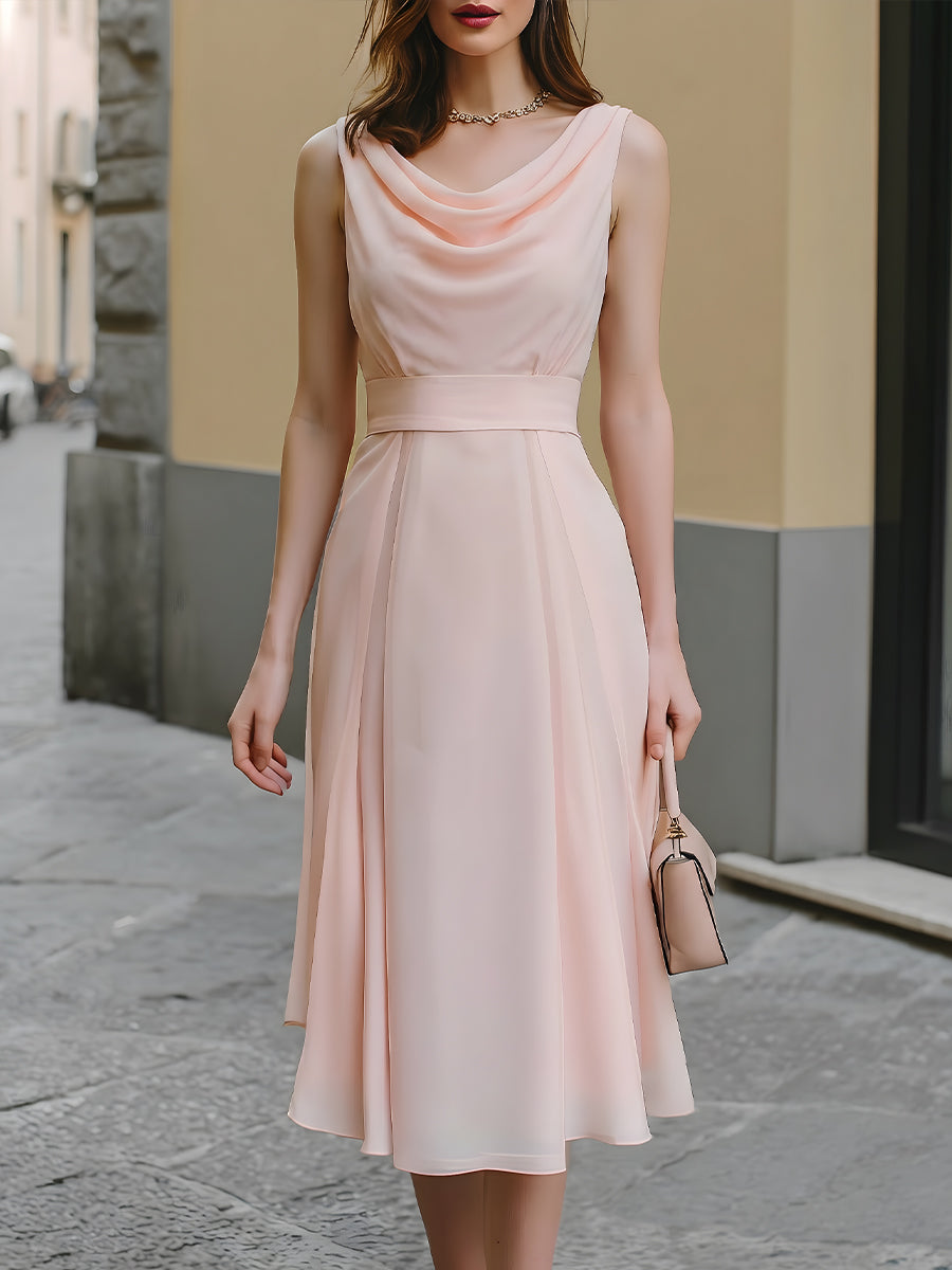 Anna-Berg | Draped Cowl Neck Sleeveless Midi Dress