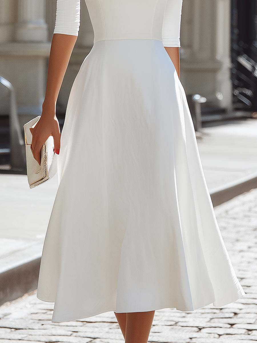 Anna-Berg | Off-Shoulder Fitted Bodice A-Line Midi Dress