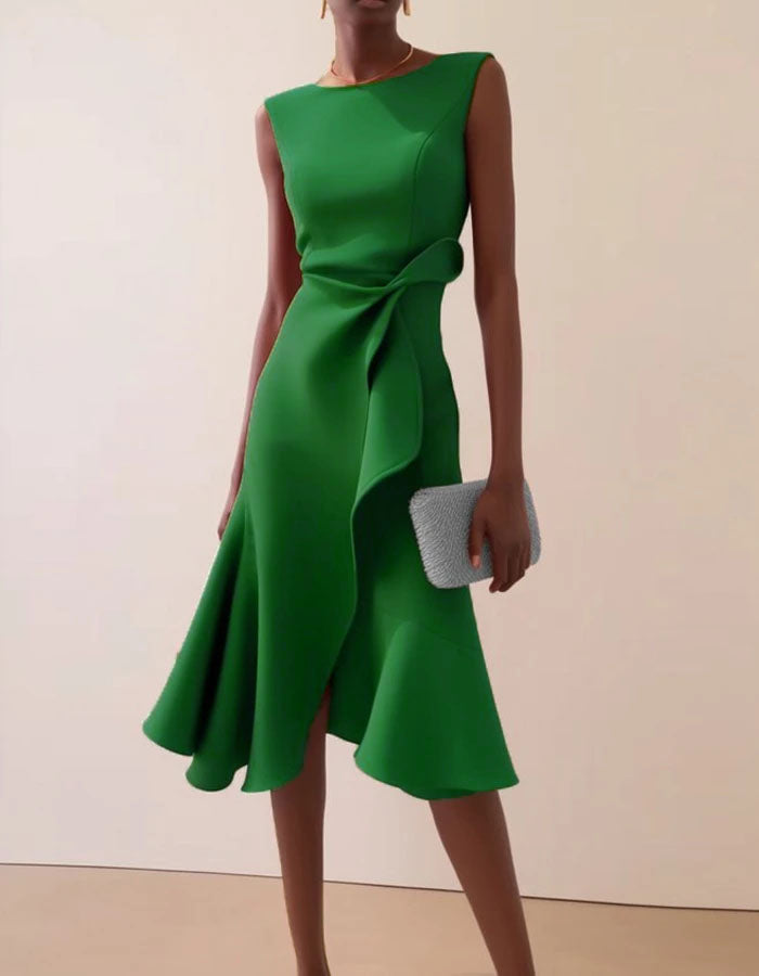 Anna-Berg | Pink Round Neck Ruffle Bow Dress