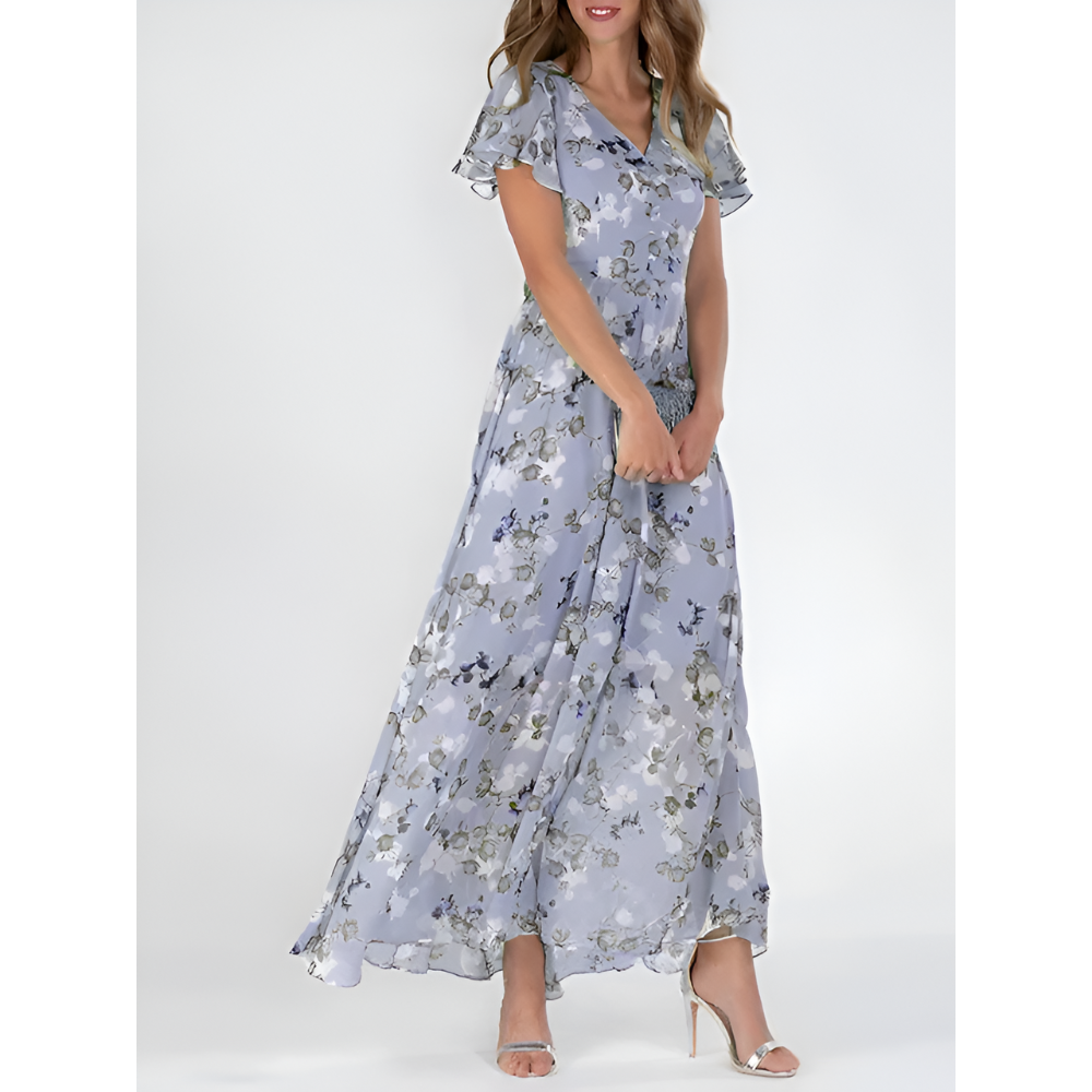 Anna-Berg | Elegant V-Neck Maxi Dress With Flutter Sleeves