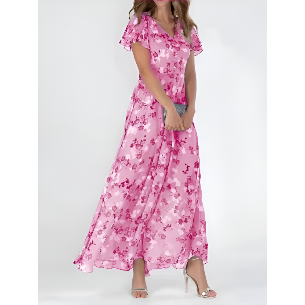 Anna-Berg | Elegant V-Neck Maxi Dress With Flutter Sleeves