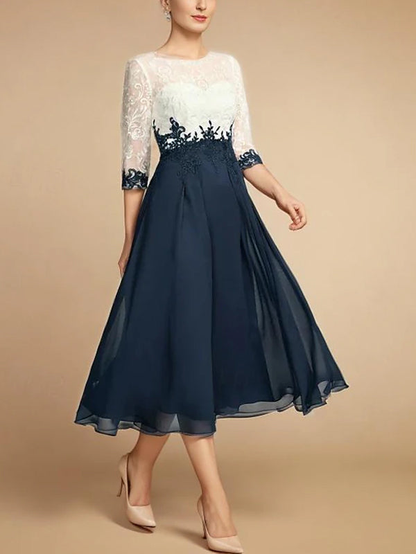 Anna-Berg | White Chiffon Round Neck Dress