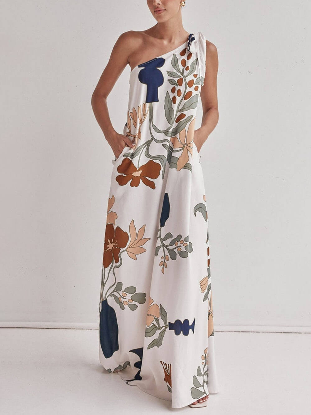 Anna-Berg | Unique Print One Shoulder Tie-Up Dress