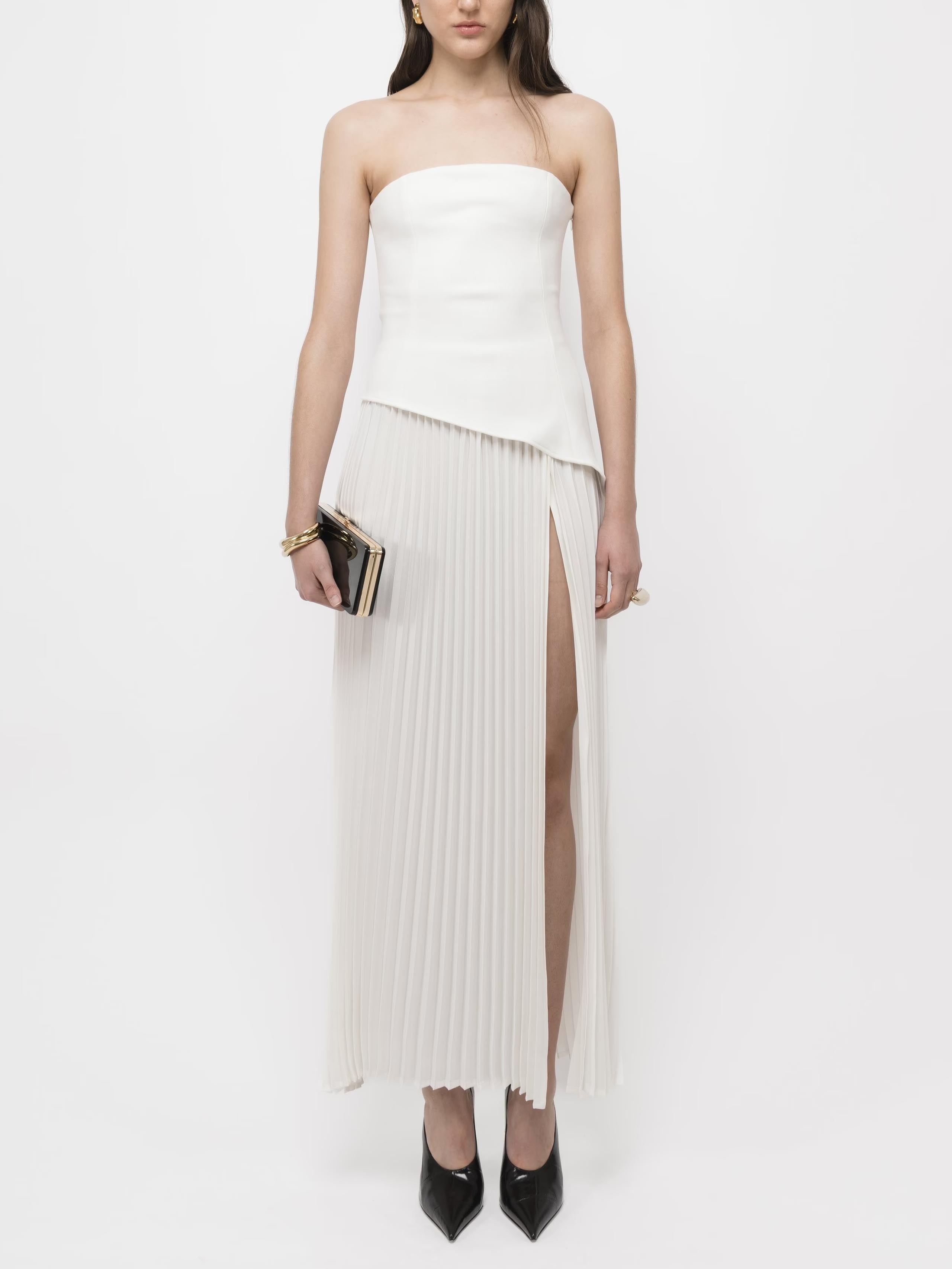 Anna-Berg | Elegant Wrap Neckline Pleated High Dress