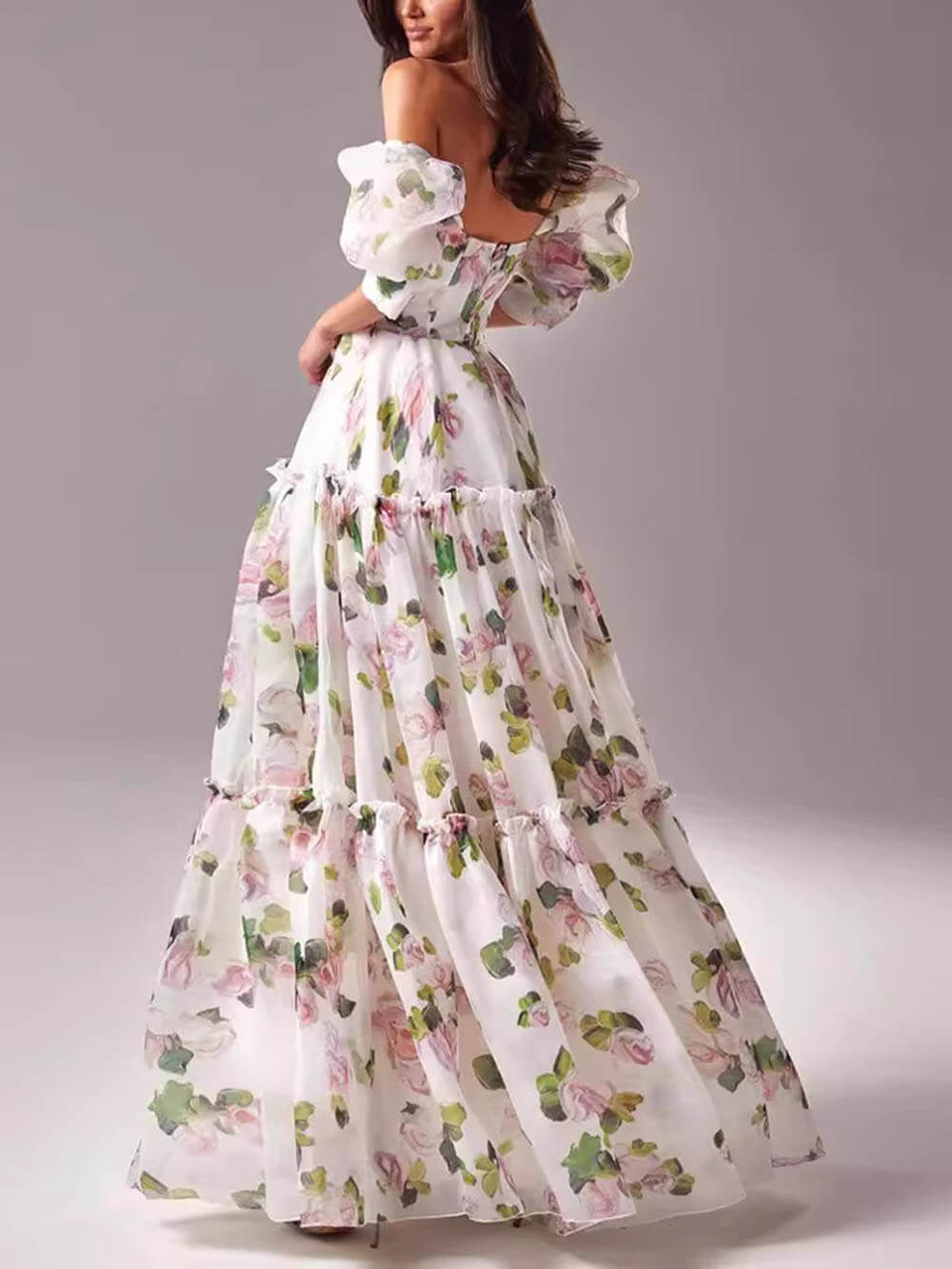 Anna-Berg | Elegant Off-Shoulder Printed Organza Evening Gown