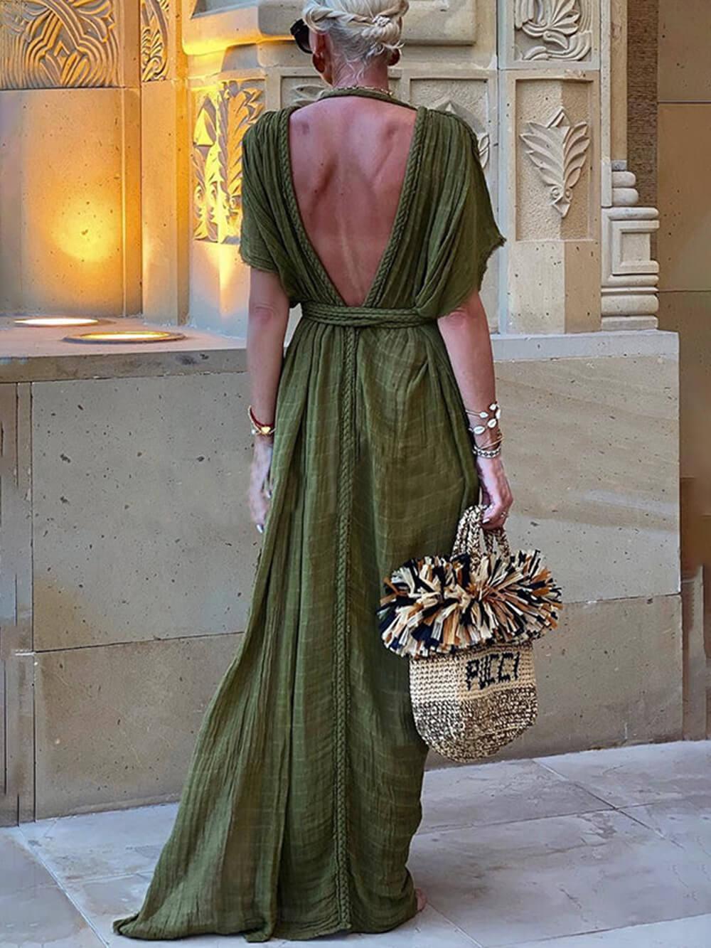 Anna-Berg | Refined Kimono Draped Braids Slit Maxi Dress