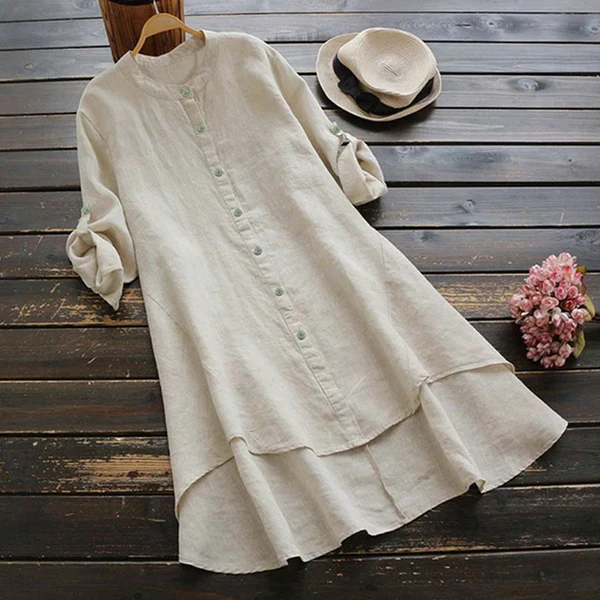 Anna-Berg | Sophisticated Midi Dress With Button Closure, Loose Fit, And Layered Hem