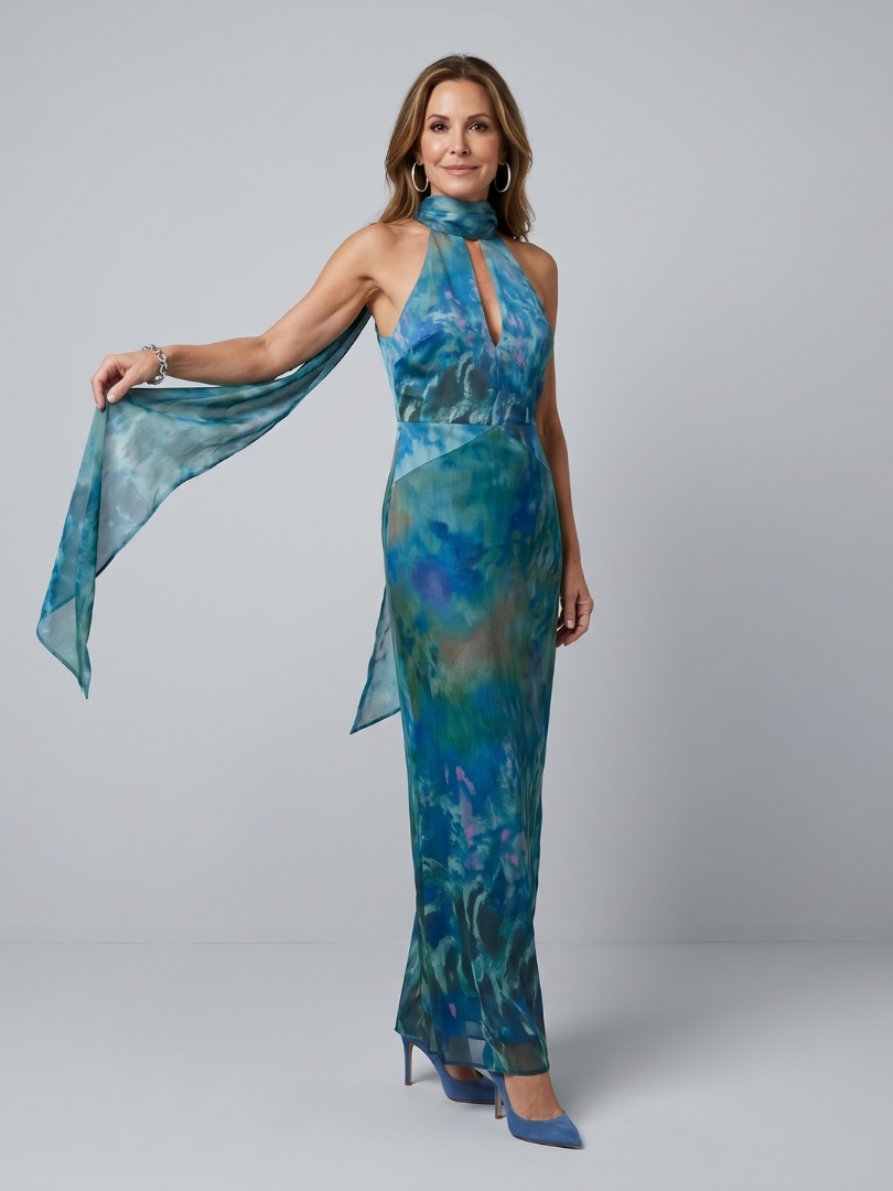 Anna-Berg | Statement Keyhole Halter Sleeveless Maxi Dress