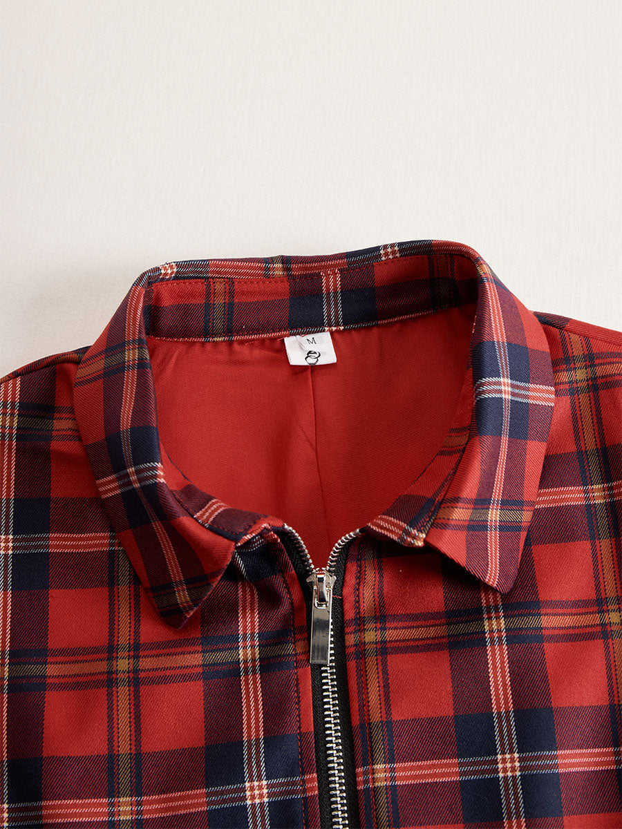 Anna-Berg | Elegant Long Sleeve Plaid Dress