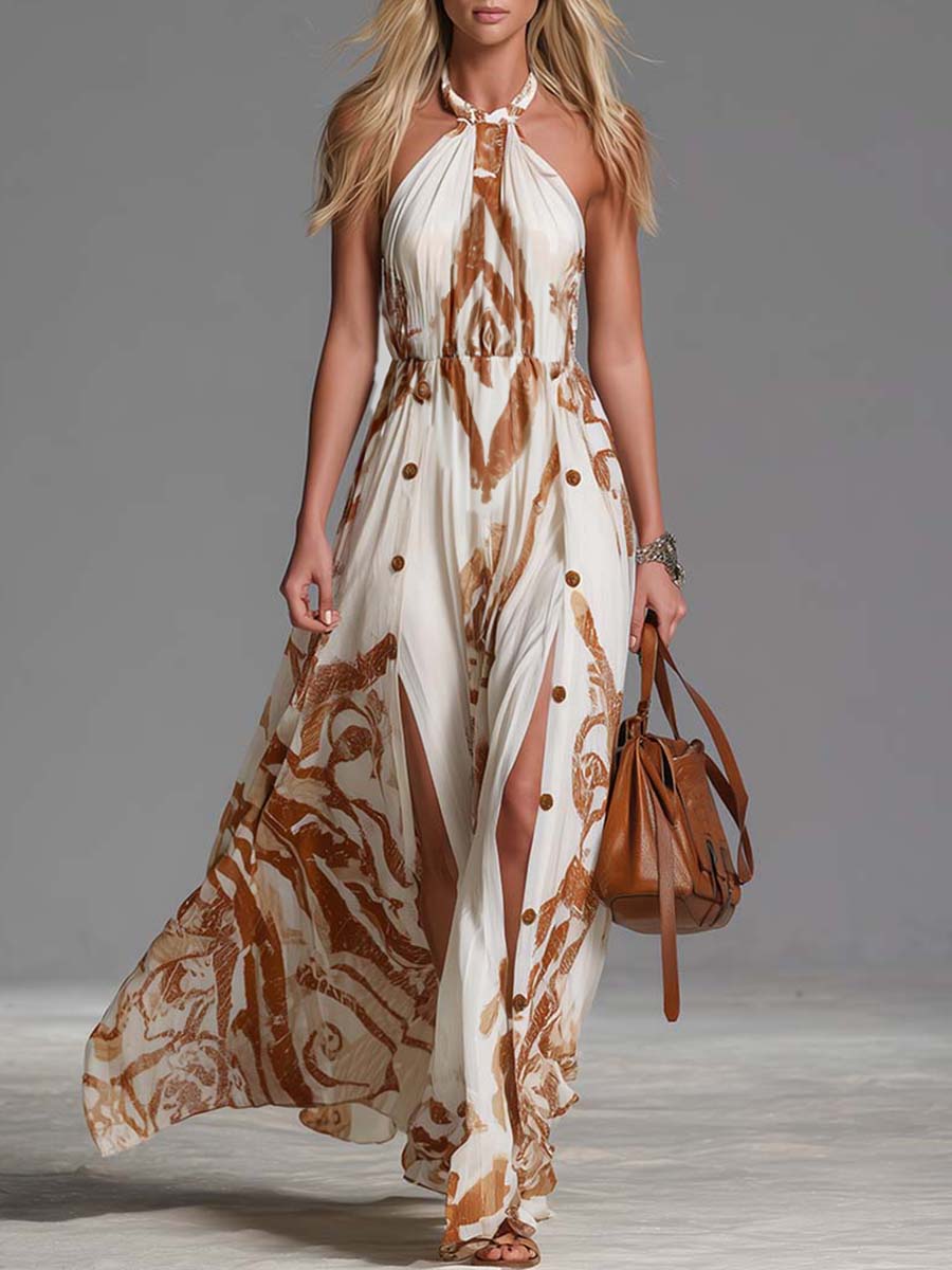 Anna-Berg | Off-White Chiffon Halter Neck Casual Dress
