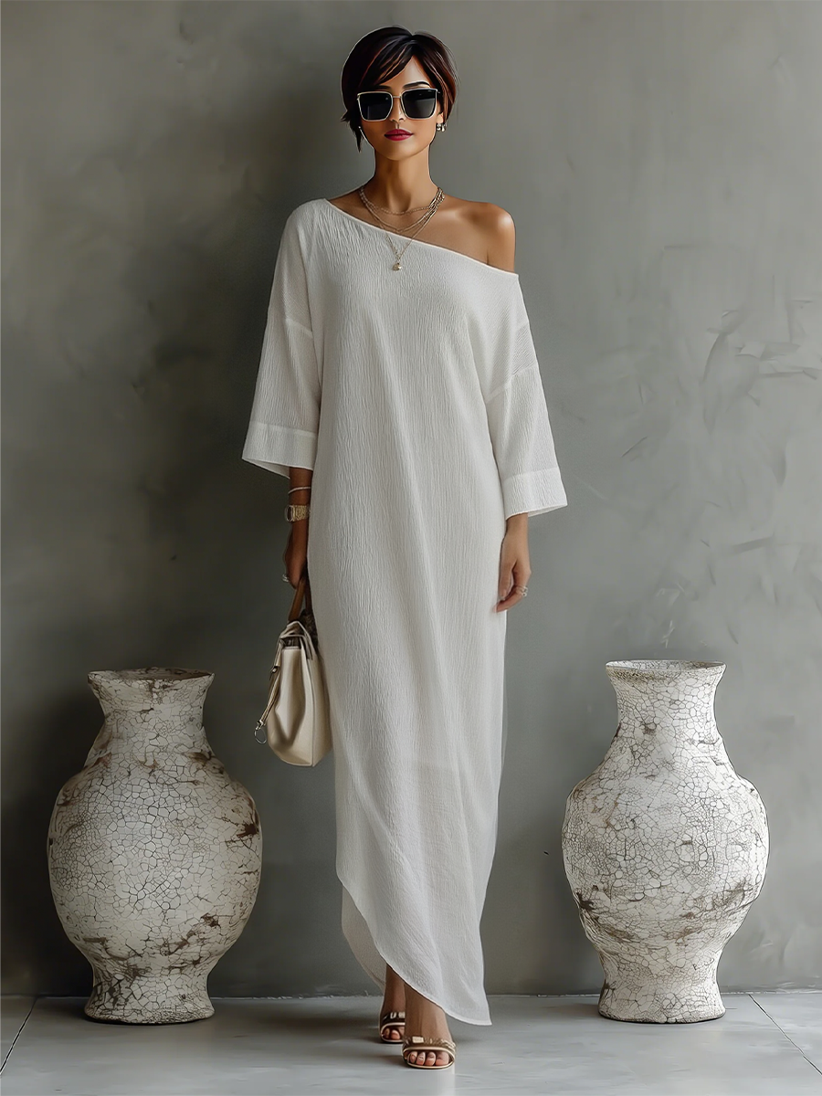 Anna-Berg | Ivory White Cotton-Linen Blend Dress