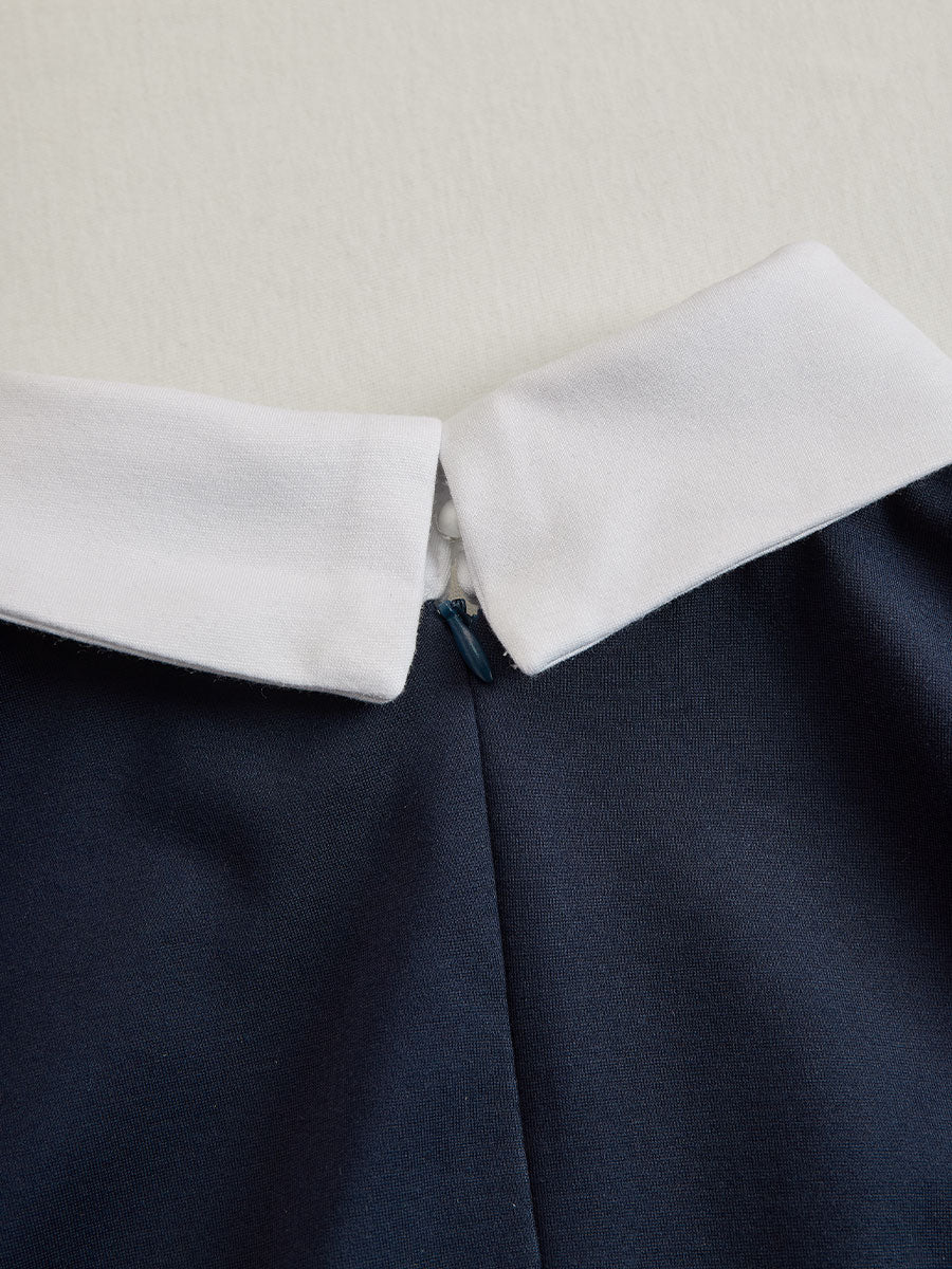 Anna-Berg | Elegant Navy & White Contrast Button-Up Midi Dress