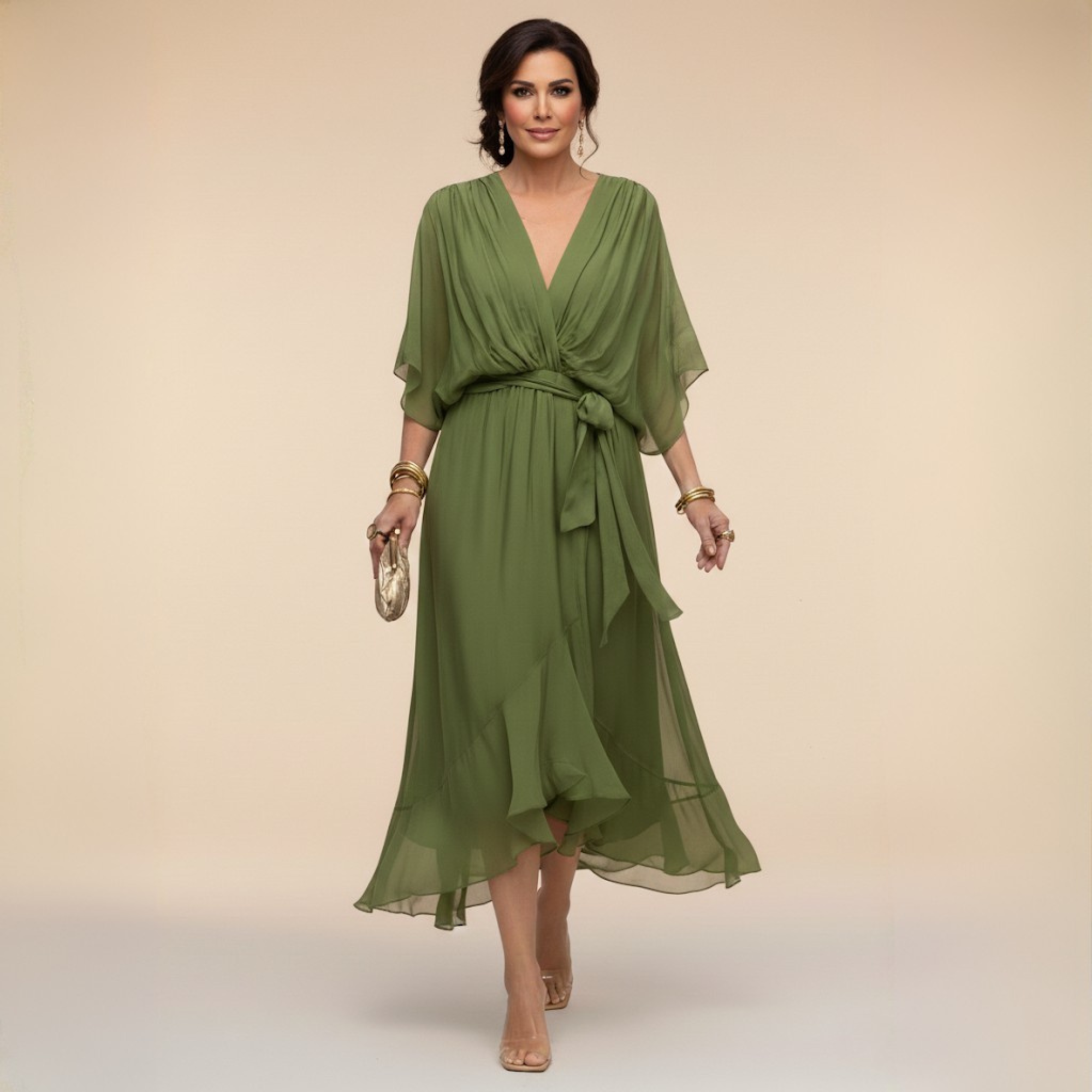 Anna-Berg | Modern Monica - Chiffon Dress With V-Neck