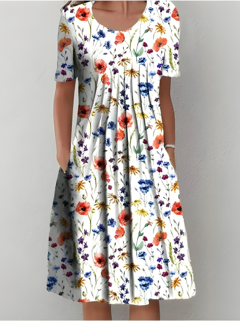 Anna-Berg | Modern Lefèvre Pleated Floral Dress for a Polished Look