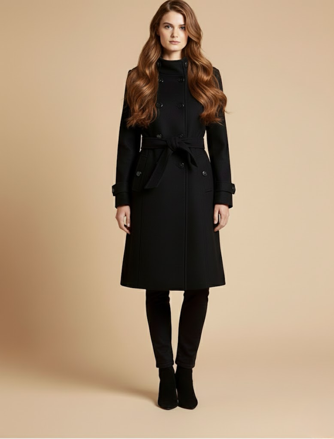 Anna-Berg | Long Coat, Double-Breasted, Mid-Length, Classic Collar