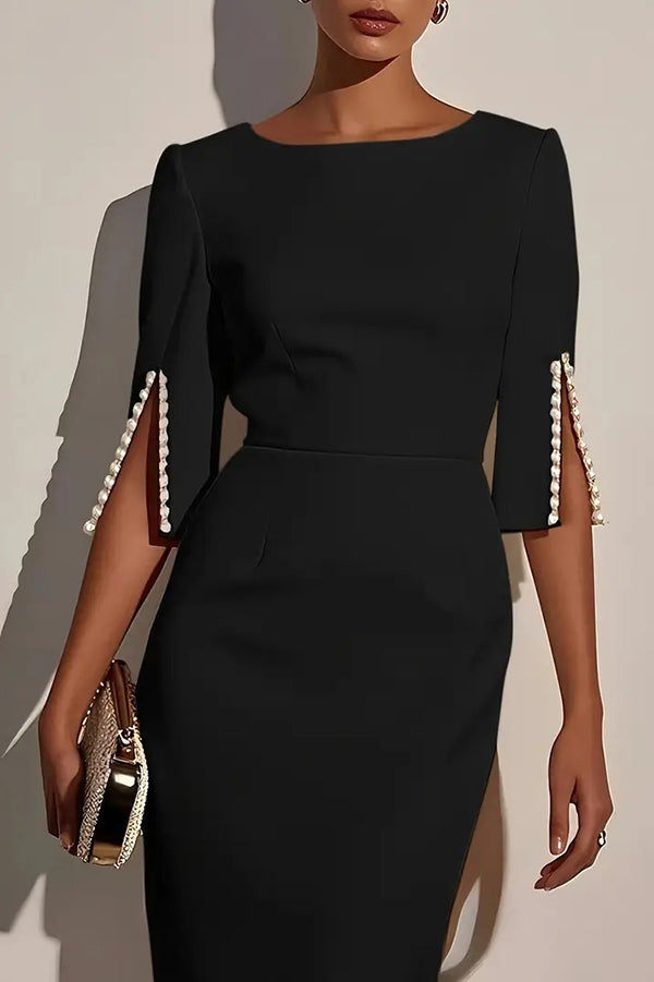 Anna-Berg | Solid Color Elegant Round Neck Dress