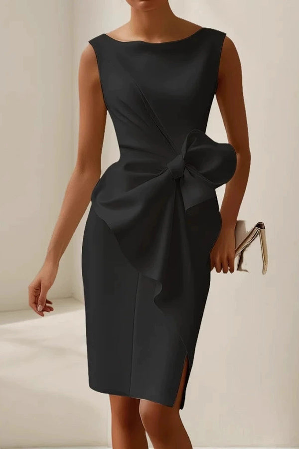 Anna-Berg | Solid Color Bow Decoration Round Dress