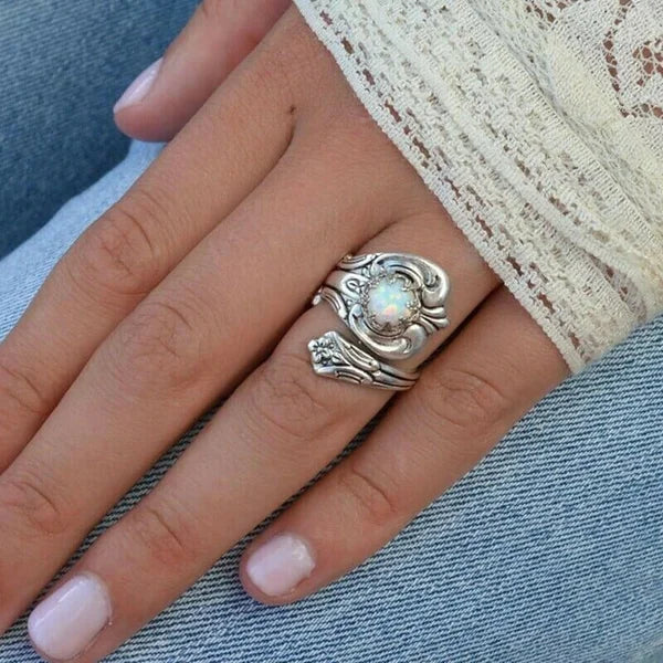 Vit Opal Sked Justerbar Ring