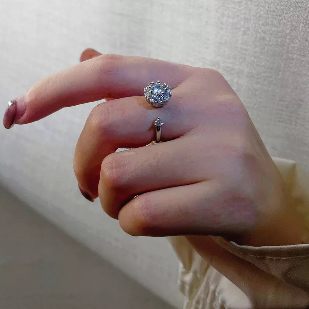 Adjustable Silver Crystal Rotating Ring