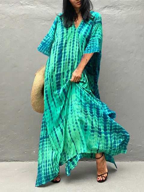 Anna-Berg | Sculpted Caftan Printed Flowing Relaxed Fit Summer Maxi Dress
