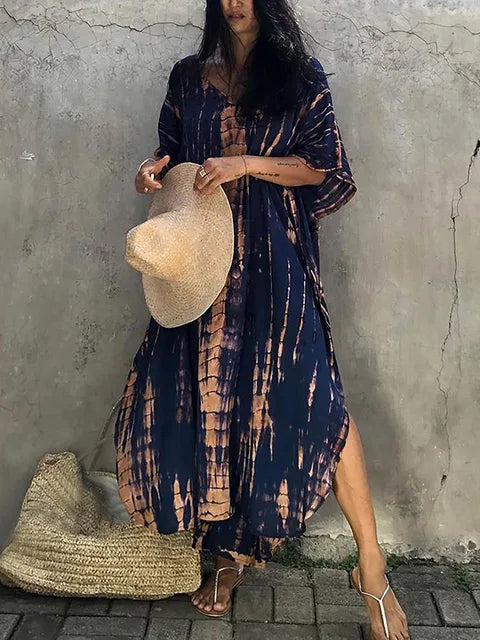 Anna-Berg | Sculpted Caftan Printed Flowing Relaxed Fit Summer Maxi Dress