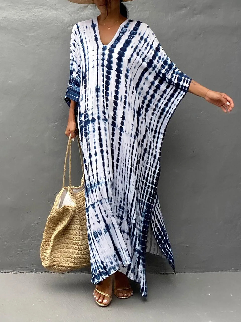 Anna-Berg | Sculpted Caftan Printed Flowing Relaxed Fit Summer Maxi Dress