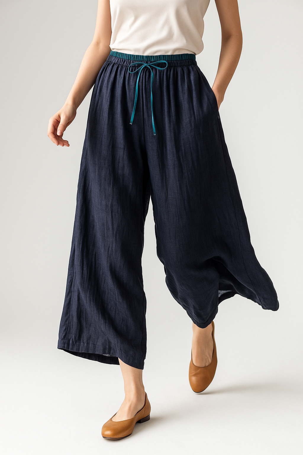 Anna-Berg | Stone High-Waist Wide-Leg Linen Trousers